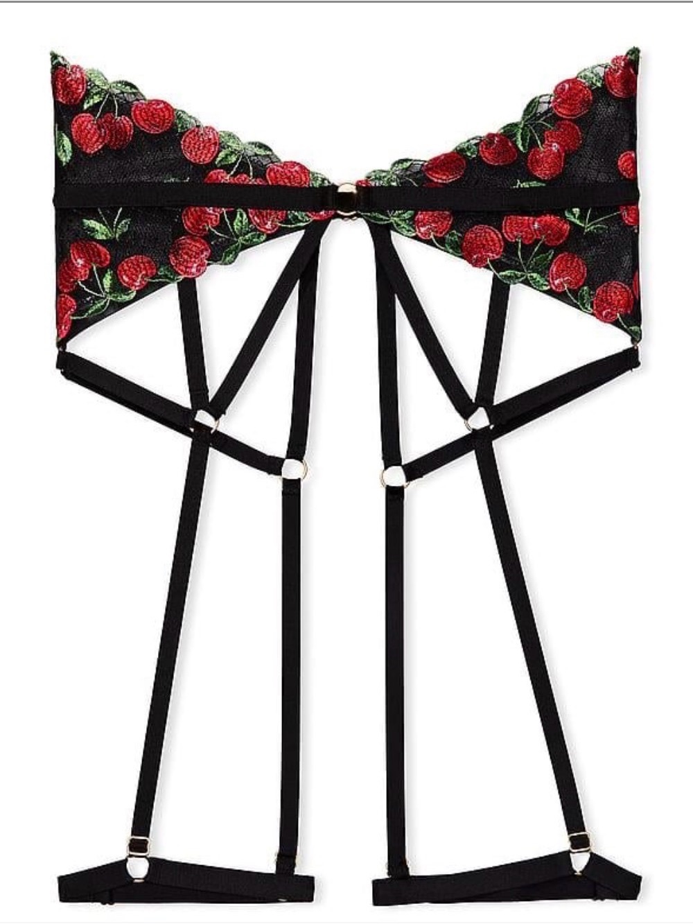 VERY SEXY
Cherry Embroidery Garter Belt Black Victoria Secret Strappy Lingerie